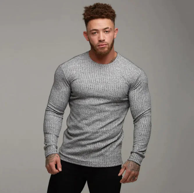 Men’s Fitness Long-Sleeve Shirt – Slim Knit Sports T-Shirt
